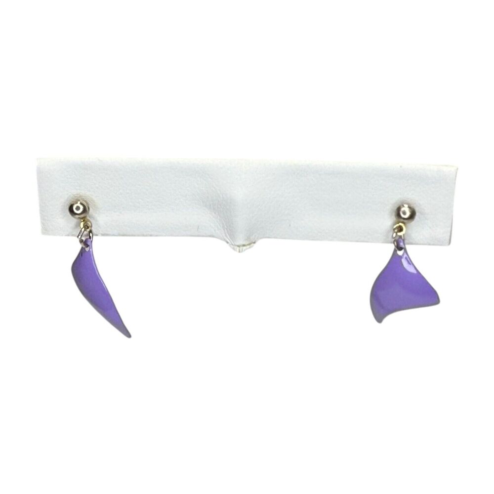 Vintage Gold-Tone Purple Drop Dangle Earrings Post Back Women's Fashion Jewelry - Picture 5 of 6
